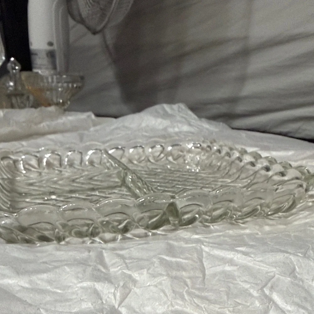 Clear Glass Vanity Tray with Woven Design